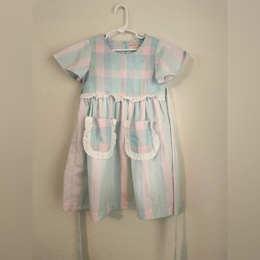 Handmade by Grandma Kids Casual Dress - Pink and Blue Gingham with lace size XS
